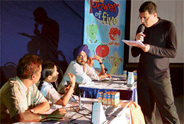 Quiz Master Derek O Brien at Real Smart Family Quiz held at Shivalik Public School, Sector 41, Chandigarh, on Sunday. 