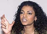 Indian super model Nayanike Chaterjee talks to the media