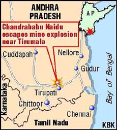 Chandrababu Naidu escapes mine explosion near Tirumala.