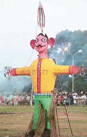 The effigy of General Pervez Musharraf before being consigned to flames at the Phase VIII Dasehra ground