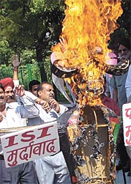 Activists of the All India Terrorist Front burning an effigy on the eve of Vijay Dashmi at Jantar Mantar in the Capital