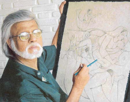 Artist Satish Gujral at work