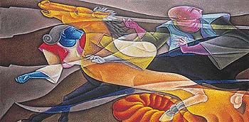 Gujrals canvas comes alive with a resurgence of colour and line, a new mix of sound and rhythm