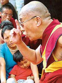 His Holiness, the Dalai Lama, talks to Tibetan students at Punjab Bhavan, Sector 3, where he stopped on his way to Delhi on Sunday. 