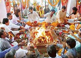 An environment yajna being performed at the Vaishno Devi Temple in Phase 3B1, SAS Nagar, on Saturday.
