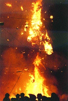 Hundreds of effigies of Ravana, perhaps the largest in any city, were consigned to flames