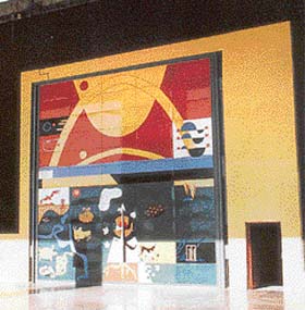 The elaborately painted doorway to the Assembly hall