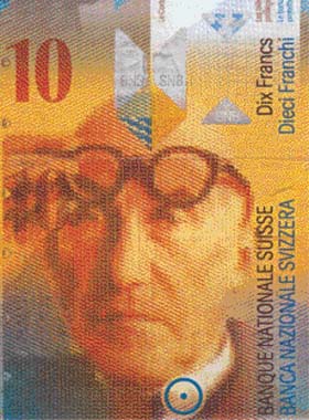 Swiss currency note bearing Le Corbusiers photograph