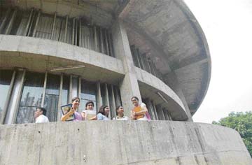 The innovatively designed circular ramp of the Student Centre, Panjab University