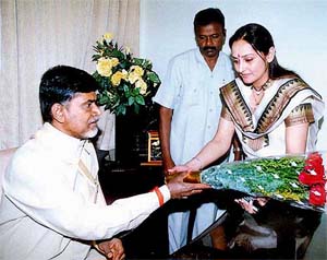Bollywood actress Jayapradha who called on Andhra Pradesh Chief Minister N. Chandrababu Naidu