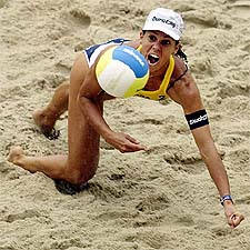 Brazil's Sandra Pires dives for the ball during a preliminary round match