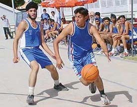 A basketball match between the teams of Sacred Heart Convent School and CFC School in progress during the Sahodya Schools Tournament in Ludhiana on Friday.