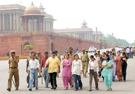 NSUI activists were detained after they staged a demonstration outside the office of the Union Home Minister in North Block to protest against the alleged sexual assault on a JMC student by four jawans on Friday.