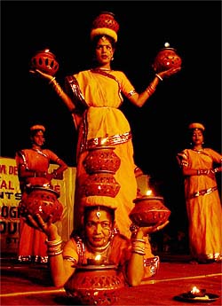 Artistes from Uttar Pradesh perform a folk dance at the cultural mela organised by the NZCC