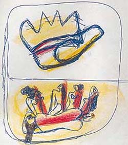 A sketch of the Open Hand drawn by Le Corbusier