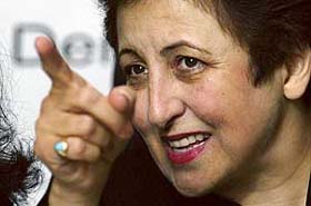 Iranian lawyer Shirin Ebadi, winner of the 2003 Nobel Peace Prize, addresses a news conference in Paris