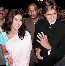 Amitabh Bachchan with actress Priyanka Chopra at the re-launch of ABCL and mahurat of his new film Ranveer 