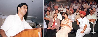 Prof Adarash Chaudhary, Senior Consultant, G.B. Panth Hospital, New Delhi, delivers a lecture; and participants at the Mid-Term CME 2003