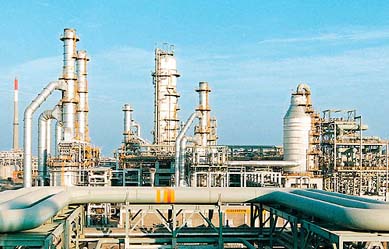 A February 2003 file photograph shows the Reliance Industries petrochemical plant at Hazira in Gujarat