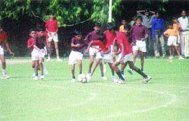 Children from the underprivileged section of society eagerly battling it out in the Kutumb Foundation Goal of Life Soccer Tournament