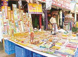 Crackers displayed for sale in the Sector 15 market in Chandigarh 11 days before Divali