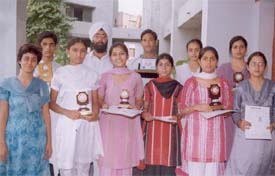 Prize winners of an inter-college poetry and declamation contest organised by the Asian Club unit of Ramgarhia Girls College