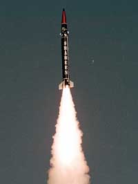Pakistans medium-range Shaheen-1 nuclear-capable ballistic missile takes off from an undisclosed location on Tuesday