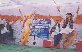 Students of one of the SDP educational institutions perform bhangra at Divali mela on the SDP college premises in Ludhiana