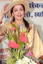 Hema Malini attends a function after taking oath as a Rajya Sabha member in Delhi 
