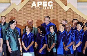 Foreign and Trade Ministers for the Asia-Pacific Economic Cooperation summit gather for a group photograph before sitting down in Bangkok, Thailand.  AP/PTI