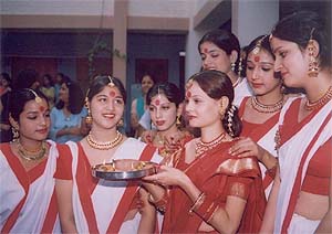 Students of SDP College during a Divali festival on the college premises in Ludhiana