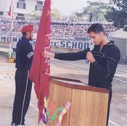 A participant takes oath before the formal inauguration of the annual athletics meet of BCM Arya Model School, Ludhiana
