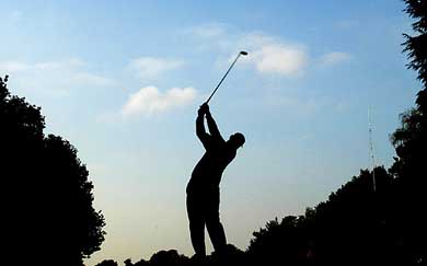 Fiji's Vijay Singh tees off on the fourth on the second day of the World Match Play at Wentworth.  Reuters
