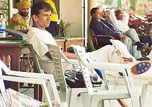 Rahul Dravid awaits his turn to bat at the PCA Stadium in SAS Nagar