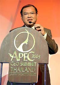 World Trade Organisation Director General Supachai Panitchpakdi speaks at the opening ceremony of the APEC CEO Summit in Bangkok 