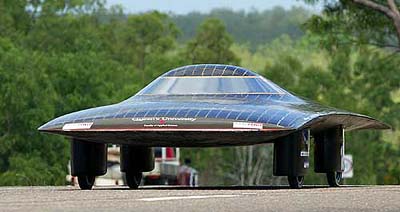 The "Gemini" solar car from Queens University of Canada races during the start of the 7th World Solar Challenge in Darwin