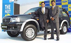 Mr Vinay Piparsania, Vice-President, External Affairs, Ford India, launches sports utility vehicle Ford Endeavour near Chandigarh on Tuesday.