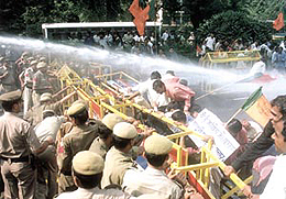 BJP activists demonstrating against the Sheila Dikshit governments failure to control the outbreak of dengue fever in the Capital on Tuesday.