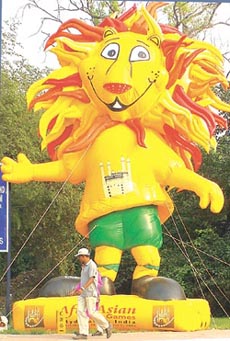 A blown-up version of the Afro-Asian Games Mascot Sheroo outside the National Stadium in the Capital.