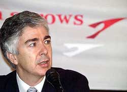 Bernhard Baeck, Country Manager of Austrian Airlines in India, addresses a Press conference in New Delhi