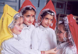 Girls of SAN Jain Senior Secondary School dressed up to perform at founders day function of the school