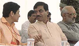 Dr Kiran Bedi, general secretary, Nav Jyoti Delhi Police Foundation, S N Jatiya, Minister of Social Justice and Empowerment and Sahib Singh Verma, Union Minister of Labour, at the inaugural ceremony of the ‘Drug Demand Reduction Training Institute’ in the Capital on Monday.