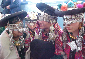DAV Recongpeo students wear traditional Himachali dress at the Zonal Folk Dance competition 2003