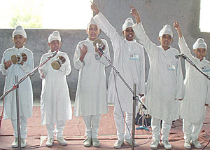 Students of Akal Academy Banga present a group song on the second day of Mela Ghadhri Babbian Da