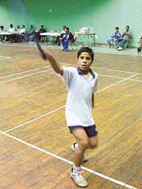 Puneet from Haryana in action during the Tarachand Memorial All-India Badminton Tournament 