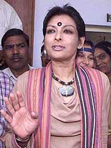 Danseuse Mallika Sarabhai at the Naranpura police station in Ahmedabad on Saturday, where a case of alleged cheating has been registered against her.