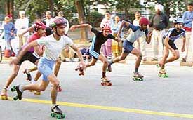 Skaters take part in the road race in the fourth CBSE National Skating Championship in Chandigarh on Sunday.