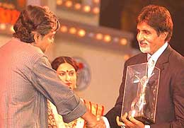 Bollywood star Amitabh Bachchan receives the Satyajit Ray Lifetime Achievement Award