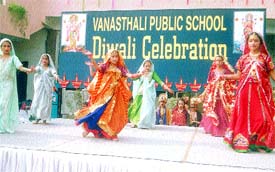 Children of Vanasthali School, Madhu Vihar, performing a cultural programme as part of the Divali celebration