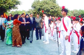 Students of Amity presenting a guard of honour to Dr Ashok Chauhan, founder-president of the institute